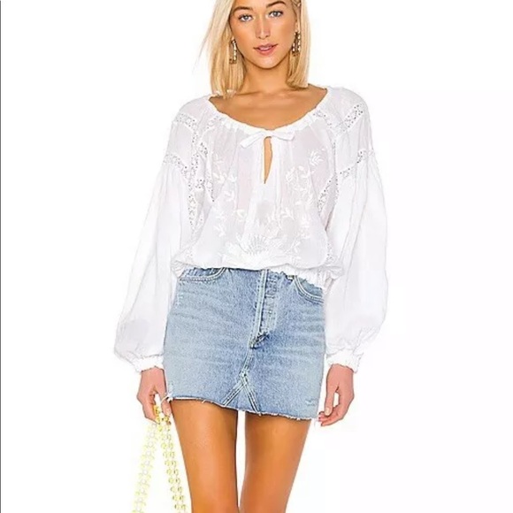 Free People Maria Top White Embroidered Sz L - Picture 2 of 10